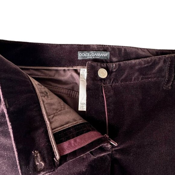DOLCE & GABBANA Velvet Dress Pants Sz.8 Dark Brown Straight Leg Mid Rise - Picture 5 of 14